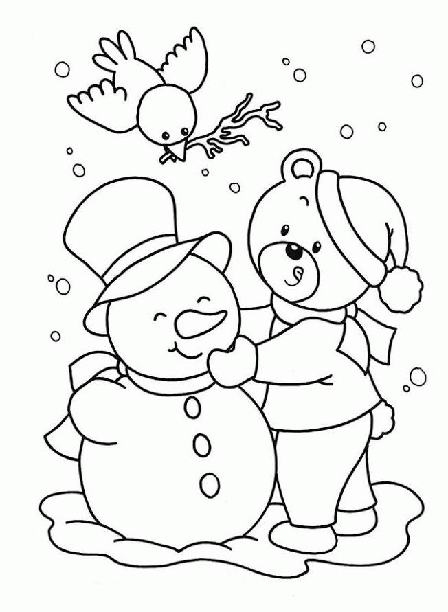 Kolorowanka - Niedźwiadek z Bałwankiem: Relaks i Kreatywność dla Całej Rodziny kolorowanka do druku